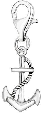Quiges Charm con Cierre Colgante Ancla Náutica y Cuerda Torcida Plata de Ley 925 Mujer para Pulseras Europeas