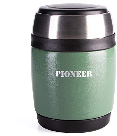 Pioneer Thermo-Speisegefäß 0, 38 L mit Löffel, Edelstahl Doppelwandig Vakuum-Isolierbehälter 8 Stunden Heiß 24 Stunden Kühl BPA-Frei – Metallisch-Grün