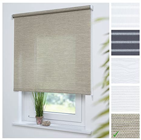 Liedeco® Rollo, Fenster Rollo, Kettenzug-Rollo / 102 x 180 cm (Breite x Höhe), Struktur Natur Sand/Stoff mit Dekor, Lichtdurchlässig, Blickdicht/viele Farben, Größen/Variable Montage möglich
