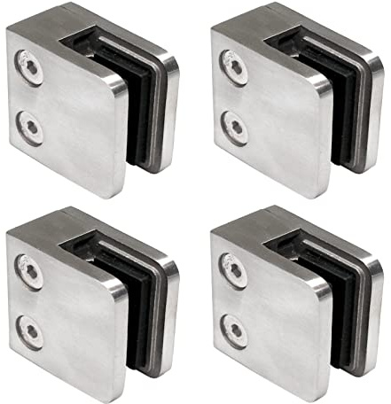 PRIOstahl Glashalter Glasklemmen Abstandhalter Klemmhalter - 4 Stück 45 x 45 x 26 mm Anschluss: Flach für Glas 8,76 mm Glasklemmhalter Glasplattenhalter für Geländer Treppengeländer aus Edelstahl V2A