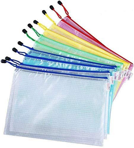 Vicloon Bolsa de PVC Zip Documento Carpeta,A4 Zip Bolsa de Respaldo Almacenamiento Bolsas con Cremallera para Productos de Belleza Artículos de Oficina Accesorios de Viaje,5 Colores (10 Unids)