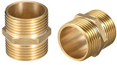 sourcing map 2 Stk. Messing Rohrfitting, Sechskant Nippel, Außenrohr Messing Fitting 1x 1 G de