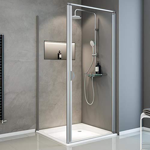 Schulte EP2370065 01 50 Duschkabine Sunny Drehtür mit Seitenwand inklusive Duschwanne, 90 x 90 cm, 180 cm hoch, 5 mm Sicherheitsglas Klar hell, alunatur