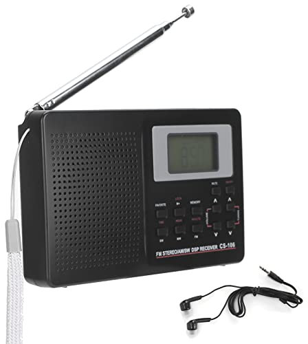 CS‑106 Portable Radio, SW1-7 Full Band Radio Mini FM/AM/SW/MW/LW/TV Receiver, FM Stereo Radio with Digital Clock Earphone default