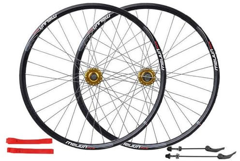 LHHL Fahrrad Laufradsatz 26 Zoll MTB Fahrrad Vorder- Und Hinterrad Doppelwandige Alufelgen Scheibenbremse Kassettenschwungradnabe 7/8/9/10 Geschwindigkeit 32H (Color : Gold)