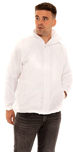 Style It Up Unisex Plain Rain Coat Mac Kagoul Jacket Water Proof Hooded Cagoul Adults Pac UK (2XL, White (Concealed Hood))