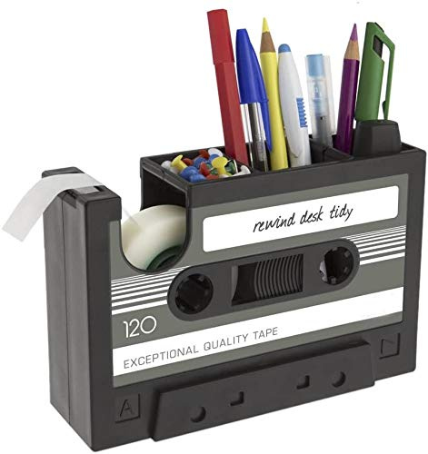 Retro Stifthalter Kassetten mit Klebebandabroller, Multifunktional Stifteköcher Schreibtisch Organizer Kreativ Mixtapes Form Stiftebox Tischorganizer Aufbewahrungsbox Organisation Geschenk