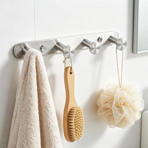 SOMDARHK Porte-manteau mural robuste en acier inoxydable – 4 crochets pour vêtements, serviettes, peignoirs, chapeaux