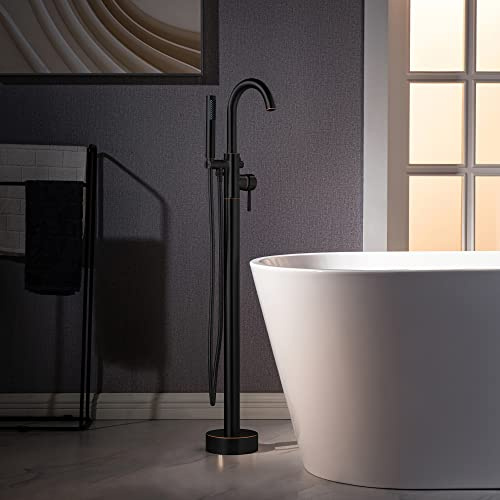 WOODBRIDGE F0027ORBRD WOODBRIDGEE High Flow Rate 8 GPM Freestanding Tub Filler Faucet with Hand Shower, Oil-Rubbed Bronze
