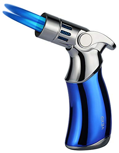 VEXO-Mini4 Torch Quad 4 Jet Flame Windproof Butane Refill Portable Lighter for Grill BBQ Candle Camping Idea (Butane NOT Included) (Blue)