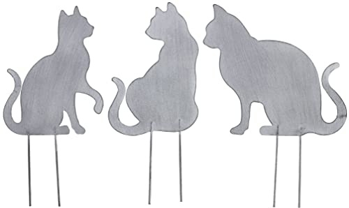 B2S BACK2SEASON Metall Stecker Katze Gartenstecker grau Beetstecker Gartendeko 3er Set