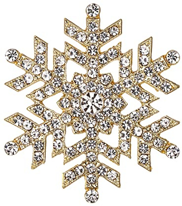 Ever FATIH Schneeflocke Brosche für Damen Mädchen Strass Kristall Winter Party Weihnachten Anstecknadel Klar Gold-Ton