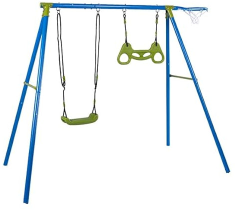 Sandora 40035 3 Funktionen Kinder Schaukel mit Schaukelgestell XNSO36 | Schaukel mit Gestell | Kinderschaukel mit Wippe und Gleiter für den heimischen Garten