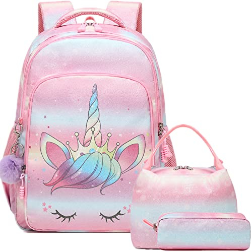 Jumpopack Schulrucksack Kinder Einhorn Schulranzen Kinderrucksack Regenbogen Kinder Schultasche Schultaschen Set Mädchen Rosa