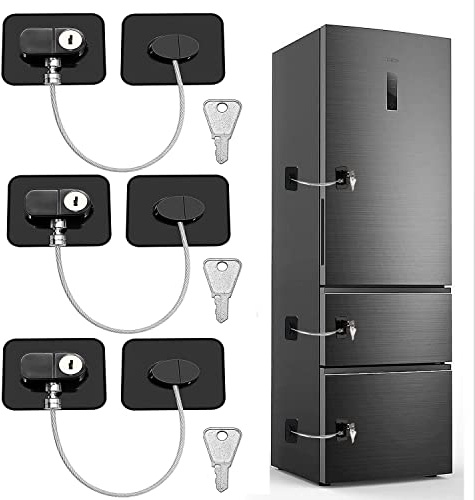 Friendship 3 Pairs Fridge Locks for Children Adults, Adhesive Baby Safety Cupboard Drawer Locks with Key Refrigerator Lock to Keep Kids Safe from Kitchen Cabinets Windows (3 Pack-Black)