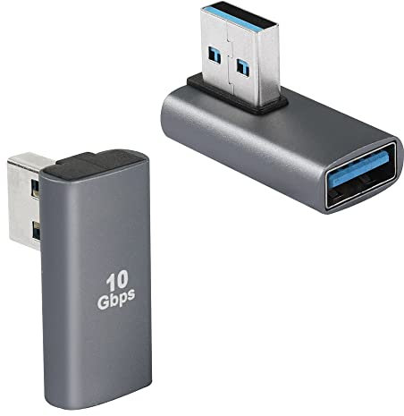 QIANRENON USB 3.1 90 degrés Angle Droit convertisseur Adaptateur,USB A mâle à Femelle Connecteur coupleur 10Gbps pour Transmission de données Charge,2 Pcs