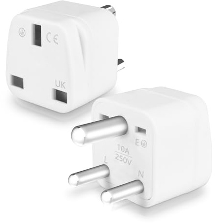 UK to India Plug Adapter, Type D Plug Adapter | Sri Lanka Plugs Adapters, Travel Adaptor for India Pakistan,Sri Lanka,Burma,Maldives and more(White,2 Pack)