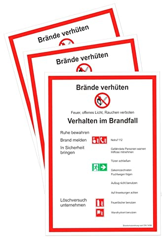 3 Stück – Aufkleber Brandschutzordnung Teil A Brände verhüten DIN 14096 Aushang BSO Schild Folie selbstklebend | 210x297mm Made in Germany