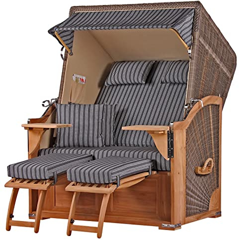 bene living Strandkorb-Set Schaalsee 2-Sitzer Teak - PE grau - Modell 500 - Liftersystem
