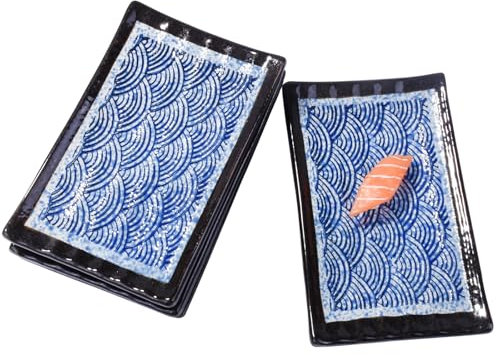 Cerficer Piatti giapponesi per sushi da 20,5 cm, vassoio per sushi in porcellana, piatti rettangolari, set di 4