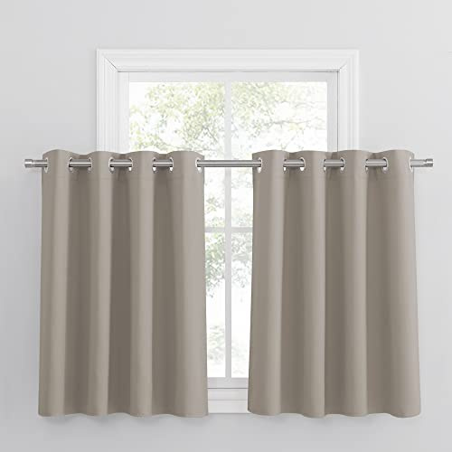 PONY DANCE Verdunklungsvorhänge mit Ösen 2 Stücke Scheibengardine Blickdicht Thermovorhang Kurze Gardinen Küche / Badezimmer Fenster, H 90 x B 132 cm, Sandfarben