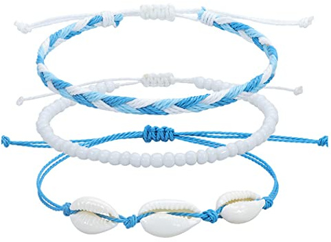 Handcess Boho-Fußkettchen für Damen, Perlen, Muschelgeflecht, Fußkettchen, Perlen, Fußschmuck für Damen und Mädchen, Free Size, Kunststoff