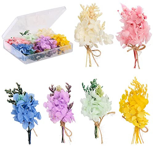 Wnvivi 6-teiliger Mini-Trockenblumenstrauß, Künstliche Hortensien-Sprühbox-Dekorationsset, Trockenblumen-Hortensienbündel für DIY-Basteldekoration(11,5 x 5,5 cm)