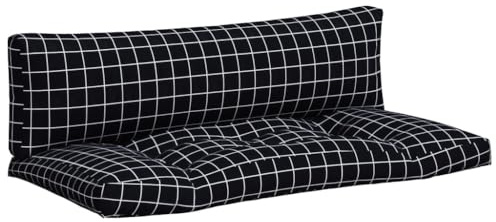 vidaXL Palettenkissen 2 TLG., Kissen für Gartenmöbel Hocker Sofa, Wasserabweisendes Sofakissen, Sitzkissen Palettenpolster, Schwarz Karomuster Oxford Gewebe