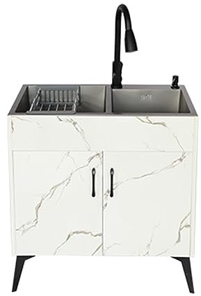 TRGCJGH Spülschrank, Küchenspüle Unterschrank, Spülbecken Wirtschaftliche Senke mit Schrank, Edelstahl Waschbecken 1 Becken(500X400mm/19.6x15.7in,White)