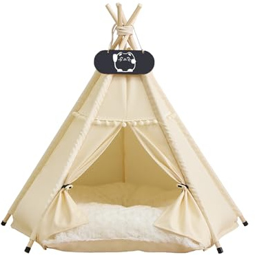 Whiwhi Tienda de campaña para mascotas tipi para perros con cojín lavable y reversible. Cueva de lujo para perros y gatos. Casas de juego para perros y gatos 60x60x70cm