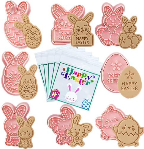 8 Stück Ausstechförmchen Ostern mit 100 Ostern Süßigkeiten Tüten Kekstüten, Osterhasen Ausstecher