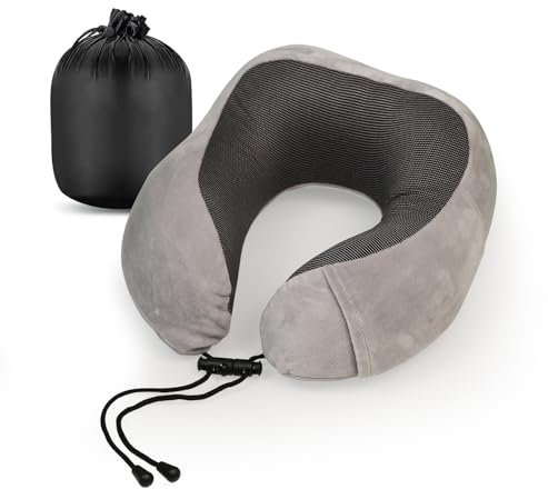 Cozyor Nackenkissen klein & kompakt, mit Memory Foam, verstellbarem Verschluss + praktischer Tasche - waschbar, Nackenhörnchen bequem für Flugzeug & Reisen für Kinder & Erwachsene