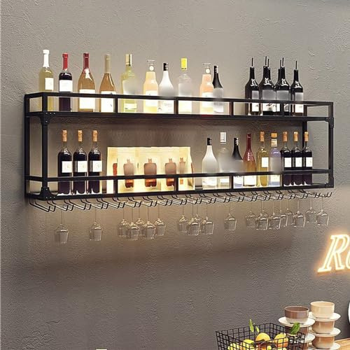 Modern Wine Storage Rack Wall Mounted With LED Light With Wine Glass Holder,Bar Unit Floating Shelves,with Wine Glass Holder Kitchen Storage Bar Shelves For Kitchen Dining Room Bar Decoration ( Color