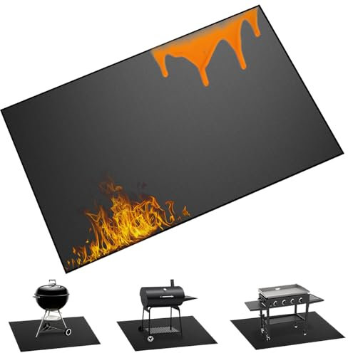 Techstarry 55×39 inch Heavy Duty Large Under Grill Mats for Outdoor Grill, Double-Sided Fireproof, Waterproof, Oil Proof Deck and Patio Protector, BBQ Mat Grill Floor Mats Fireplace Fire Pit Mat