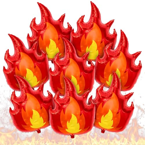 8PCS Flamme Folienballon, Rot Gelb Flammen Folienballons, Feuerwehrauto Geburtstag Luftballon, Deko Für Kindergeburtstag Thema Party, Feuerwehrmann Thema Party