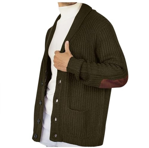 Bauzuoyo Herren Strickjacke Freizeit Cardigan Feinstrick Pullover mit Knöpfe, Taschen, Ellenbogen Patches Einfarbig Gestrickt Cardigan Herren Herbst Winter Warme Strickjacke Lockere Passform