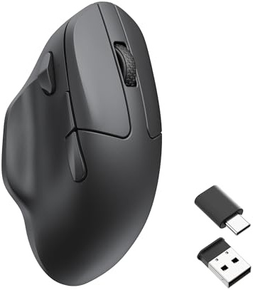 Keychron M7 Kabellose Optische Maus, 2.4G/Bluetooth/Kabelgebunden Ergonomisches Design Leichtgewicht 63g Anpassung Makrotaste (Schwarz)