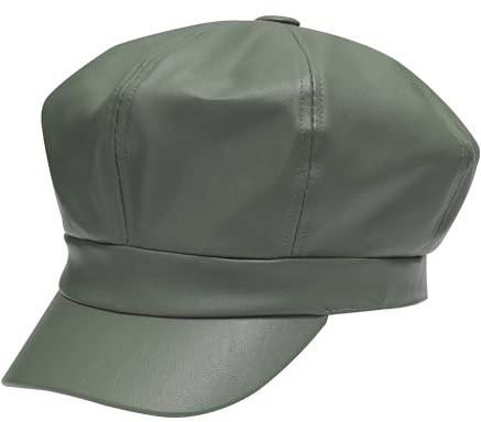 ZLYC Damen PU Leder Ballonmütze Schirmmütze Retro Baskenmützen | Leather Klassisch Kappe für Herbst Winter