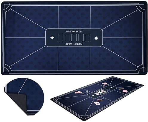 Engelhart - 320997 - Grand Tapis de Poker Bleu - Surface de Jeu de Poker antidérapante 180 cm x 90 cm - Epaisseur: 3mm - Nappe imprimée Polyester et Caoutchouc - Accessoires Jeux de Casino