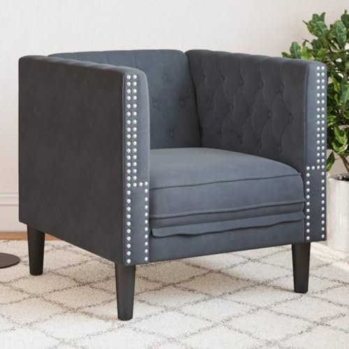 Xichuzi Chesterfield-Sessel Dunkelgrau Samt, Sessel Wohnzimmer, Lesesessel, Stillsessel, TV Relaxsessel - 372674