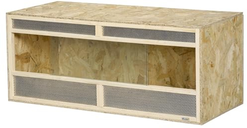 PawHut Terrarium für Reptilien 120 x 50 x 50 cm mit Lüftungsgitter Natur | Glas Terrarium, Fütterungsbox mit Schiebetüren aus Glas, Aufzuchtbox für Amphibien, Spinne