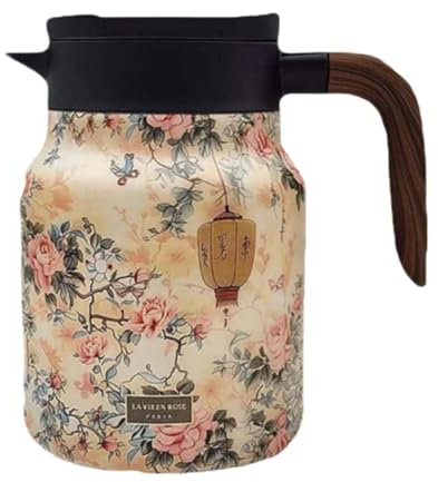 LOVIVER Vacuum Kettle Large Capacity Insulated Kettle S Vintage Floral Teapot Practical with Lid Hot Water Bottle for Household Party, pink