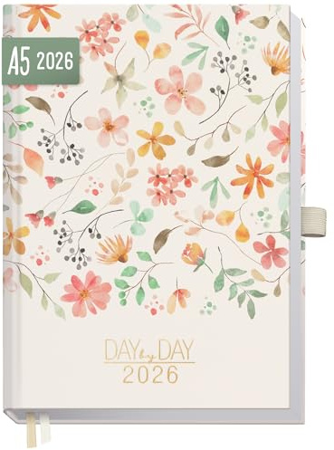 Häfft® Organizer Day by Day Buchkalender 2026 A5 1 Tag 1 Seite Wild Blossoms- Tagesplaner Kalender, Tageskalender, Terminkalender, Terminplaner 2026 - nachhaltig & klimafreundlich