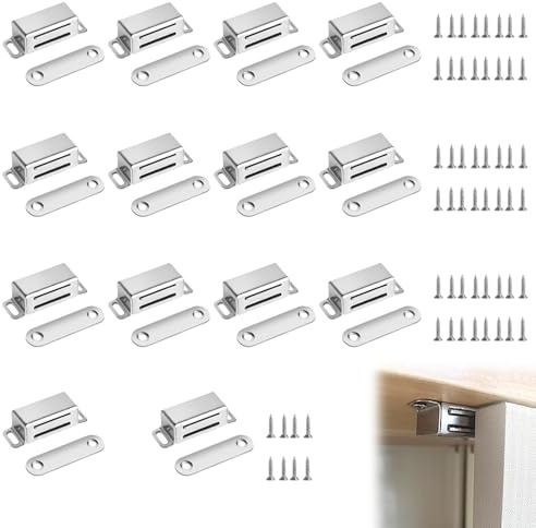 Sqxaldm 14 imanes magnéticos para puerta de baño, cocina, armarios, de acero inoxidable, robustos, con tornillos, para cuarto de baño, cocina, armario, cierrapuertas