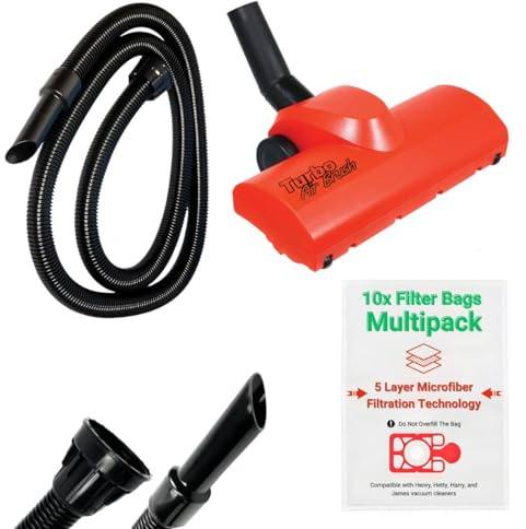Hoover Turbo Brush Head, 10x Dust Bag & Hose- Universal Red Head Replacement for Numatic/Hetty/Herry/James/Basil/Charles/George and Airo Brush Head.