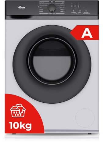 Nilson Lavadora 10Kg Carga Frontal Blanco NL10400AI. 1600W, 1400rpm, Motor Inverter, 11 Programas, Función Stop&Go, Tambor Diamante, Clase de Eficiencia Energética A