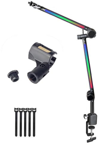 Brazo de micrófono LED multiángulo y soporte de micrófono de luz LED para transmisión de estudio con rosca de 3/8 pulgadas y 5/8 pulgadas
