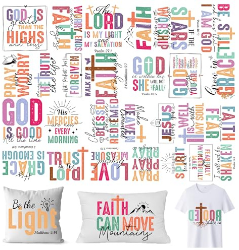 Christian Dtf Transfer Ready Press - 30 Pcs Christian Verse Iron on Bible Verse Heat Transfer Ready to Press Iron on Patch Applique Decals Vinyl for T-Shirts Pillow Bag Clothing DIY Crafts