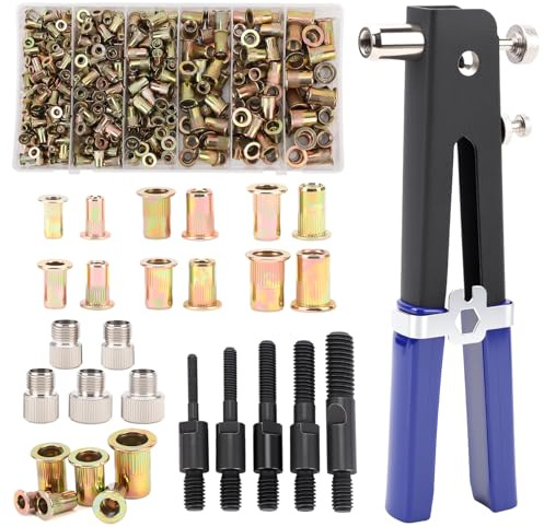 lyrlody Hand Riveter, Pressure Rivet Nut Tool Kit, 430Pcs Metric Rivet Nuts Combination (M8/M6/M5/M4/M3), Suitable for Furniture, Decoration, Automotive, Marine and Industrial