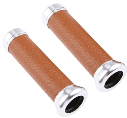 SHENGG 1 Paar Vintage Motorrad Griff Griffe Aluminium Leder 22MM Roller Lenker for Off-Road Fahrzeuge Straße Motorrad(Brown)
